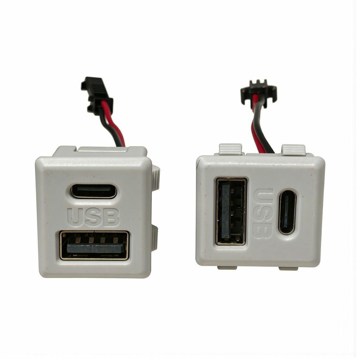 Запчасть для бытовой электроники розетка USB A+С защелка монтаж 5В 1А комплект проводов для доработки бытовых приборов белый черный цвет, Плоский разъем A+C - белый / 1А/2.1А