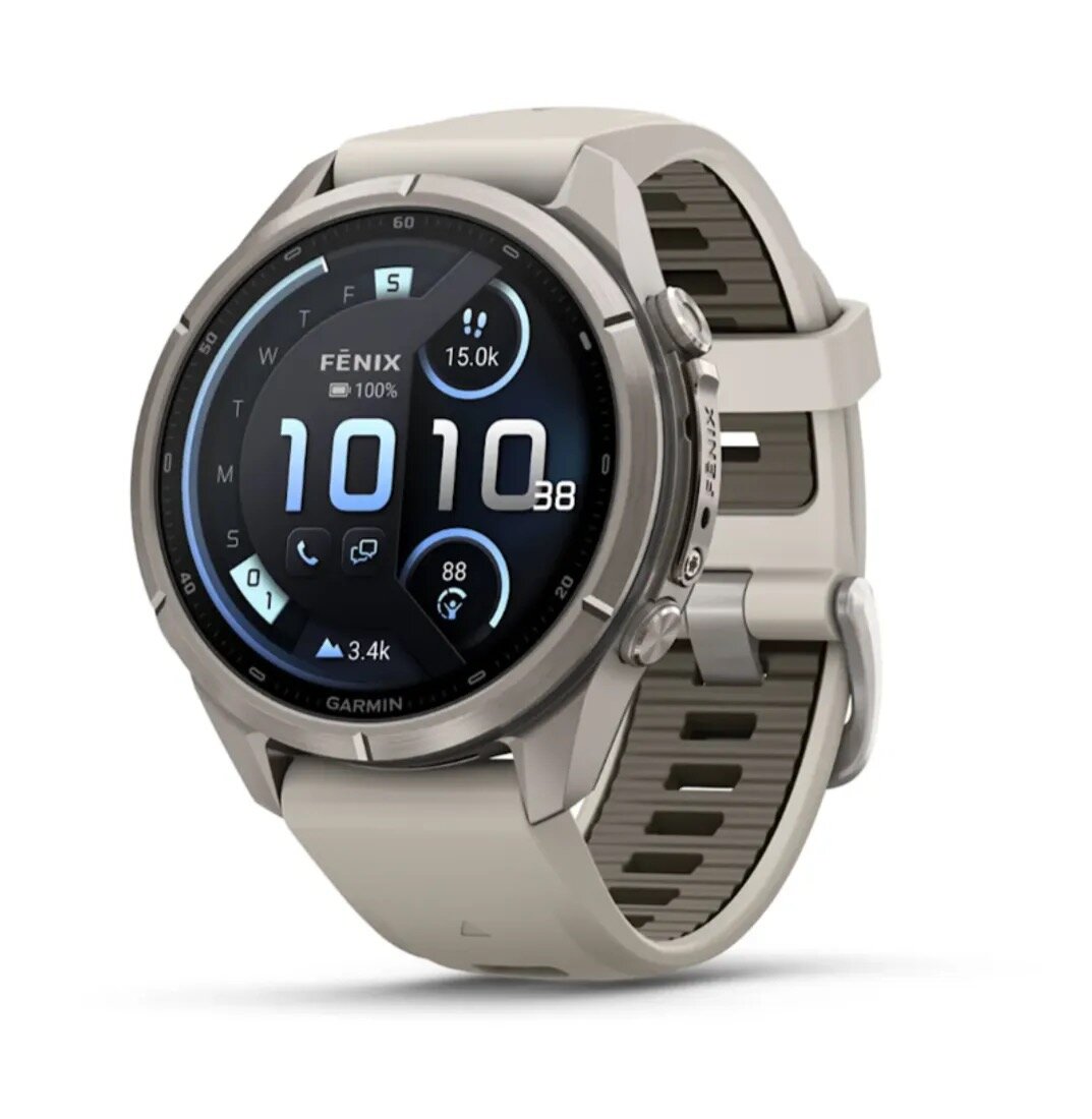 Умные часы Garmin Fenix 9 Pro - 43mm, inReach, Titanium with Fog Gray/Dark Sandstone Silicone Band (010-04335-80)