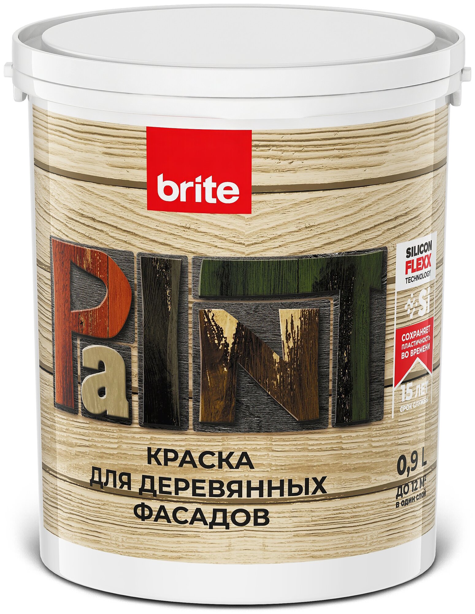 Краска BRITE FLEXX для деревянных фасадов база С, банка 0,9 л