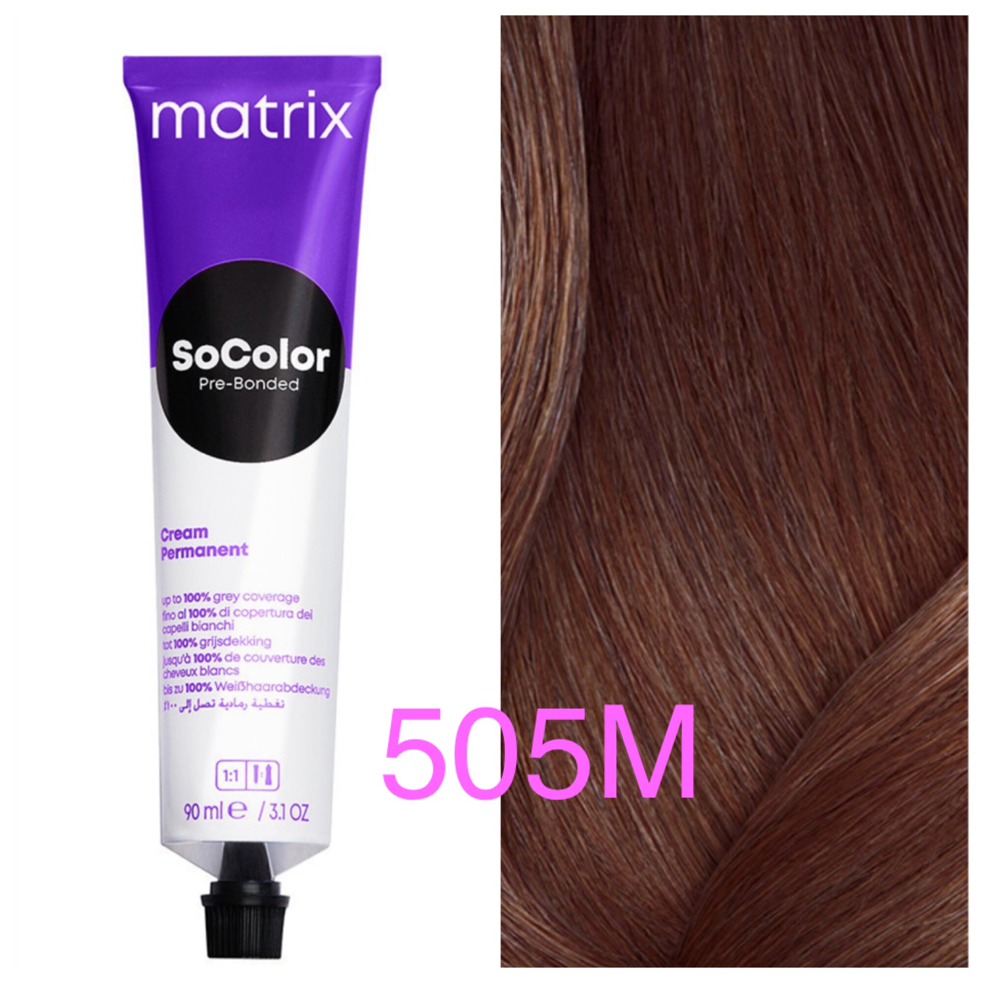 Краситель перманентный Matrix SoColor Pre-Bonded Extra для волос, 505M светлый шатен мокка, 90 мл