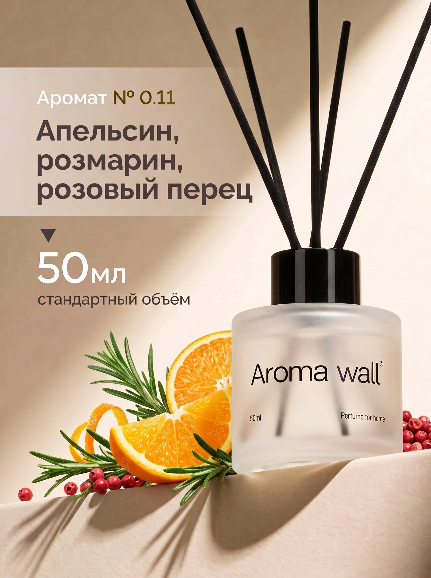 Ароматизатор для дома с ароматом Розовый перец, Апельсин, диффузор для дома, парфюм с палочками Aroma wall - N.011