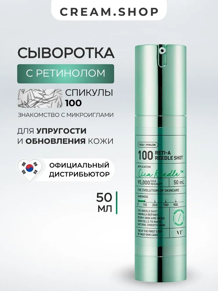 VT Cosmetics Сыворотка с микроиглами, с ретинолом и бакучиолом антивозрастная, от пигментации и морщин, Корея, 50мл