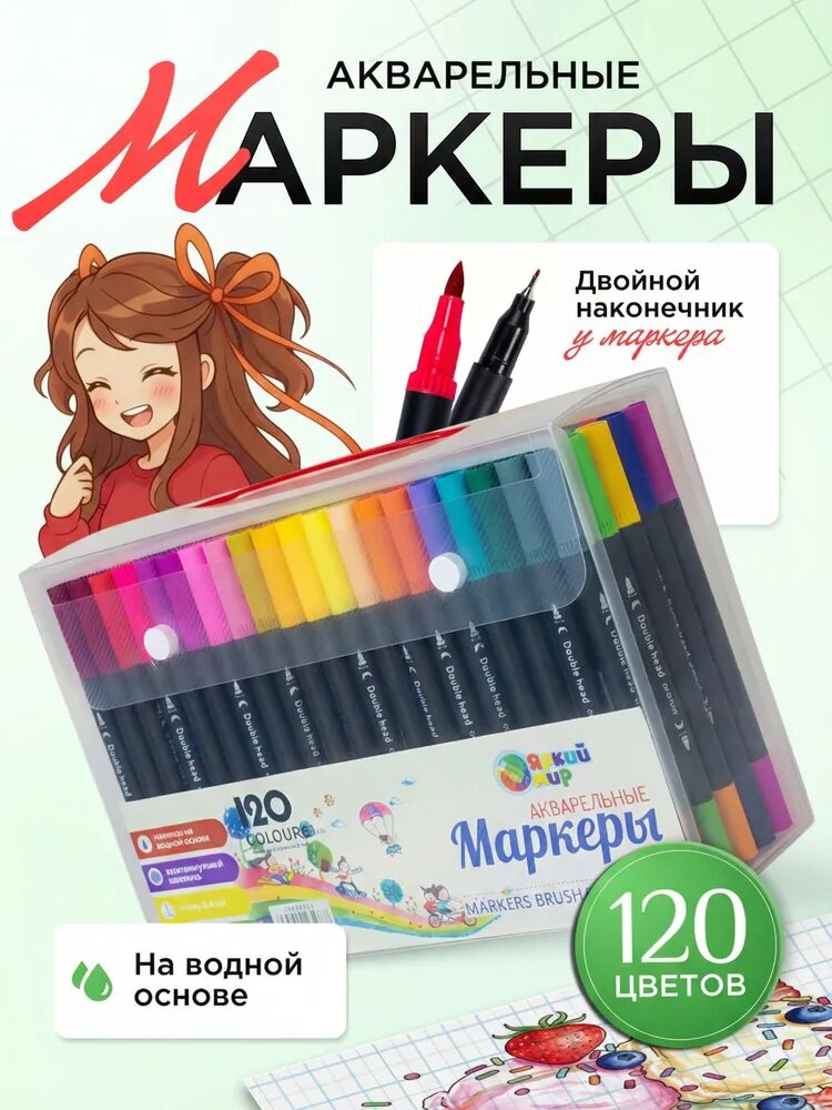 Маркеры + линеры акварельные двусторонние 120 штук набор черный корпус