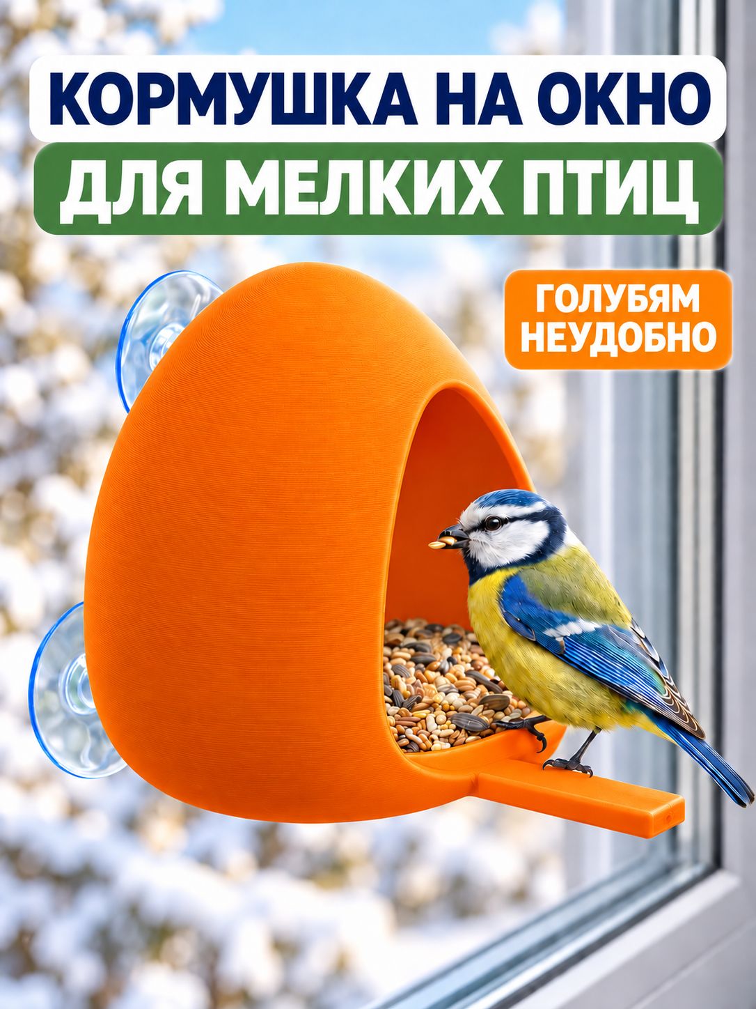 Кормушка для птиц на окно на присосках, уличная кормушка для птиц пластиковая