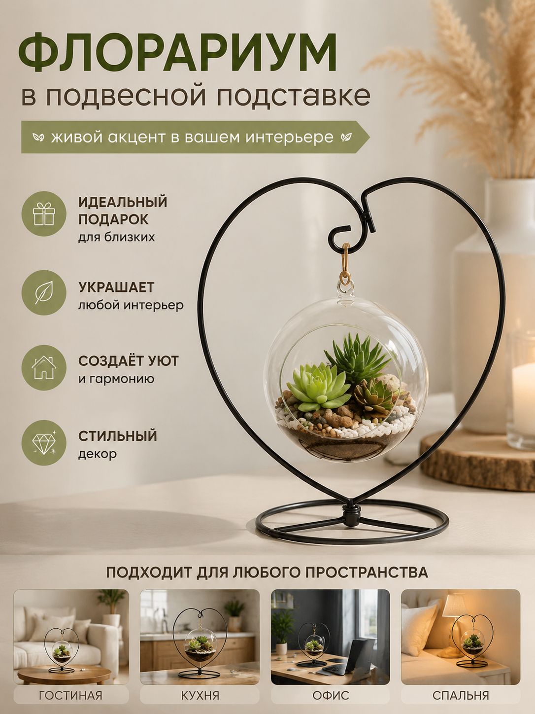 Левитирующий горшок 23 см, 2 шт, цвет черный матовый, прозрачный