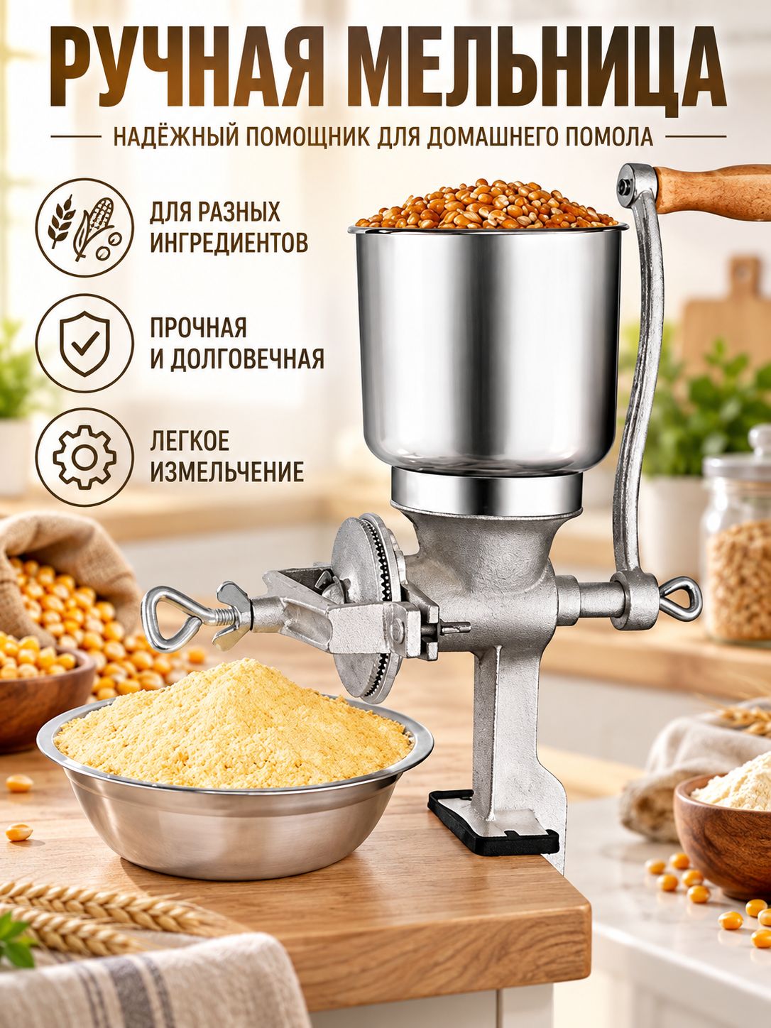 Ручная мельница для зерновых культур, ручной измельчитель для разных ингредиентов, простое измельчение дома