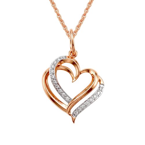 фото Подвеска 585gold, красное золото, 585 проба, родирование, фианит, белый