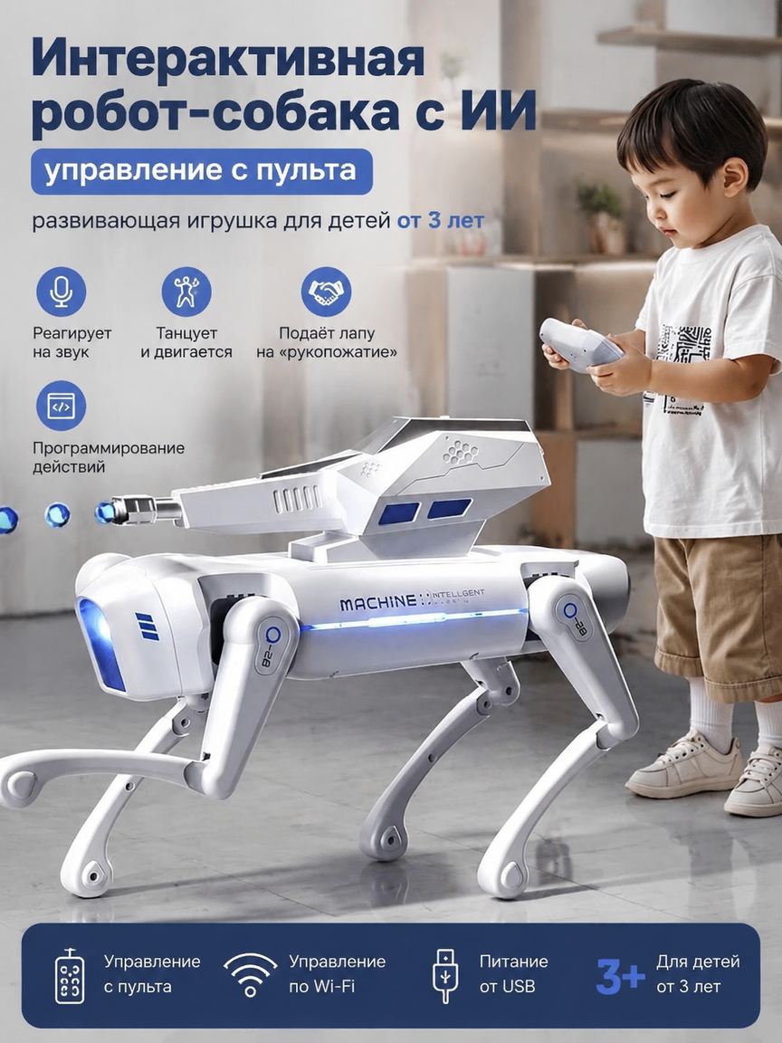 Интерактивная робот-собака с ИИ, управление с пульта, развивающая игрушка для детей от 3 лет