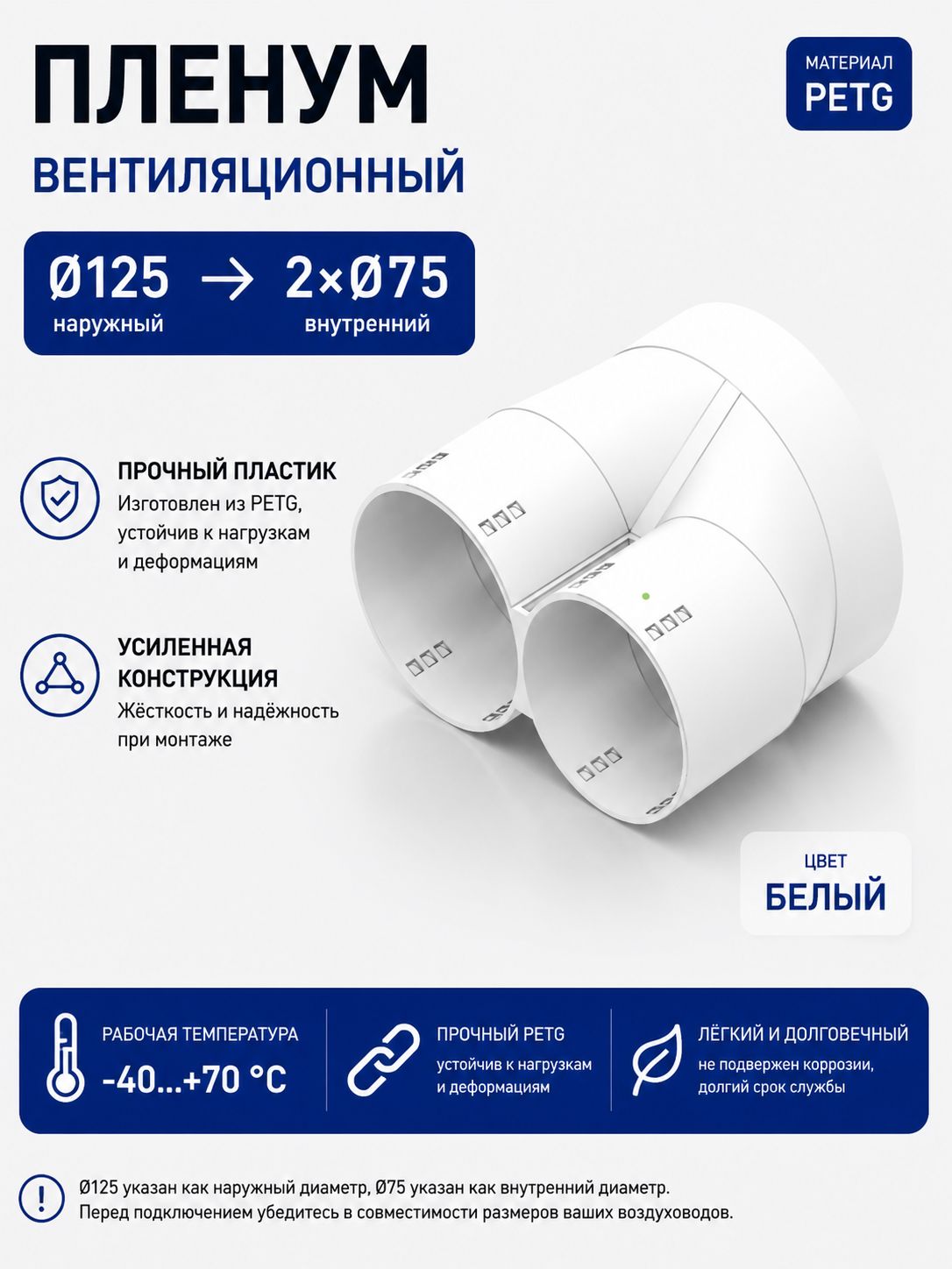Пленум потолочный вентиляционный 2х75 мм c переходом на круглый 125мм