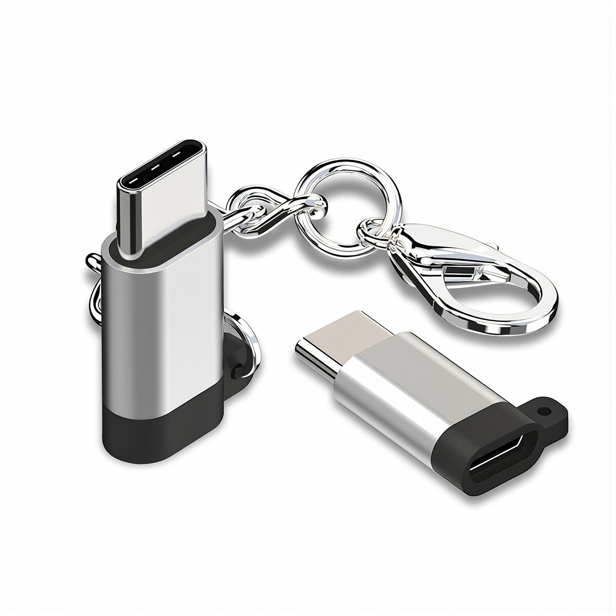 Переходник для преобразования Micro USB V8 в разъем Type C компактного размера с металлическим брелоком для удобного ношения