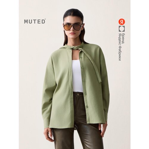 фото Блуза muted из хлопковой фланели с завязками, размер 2xs-xs, зеленый