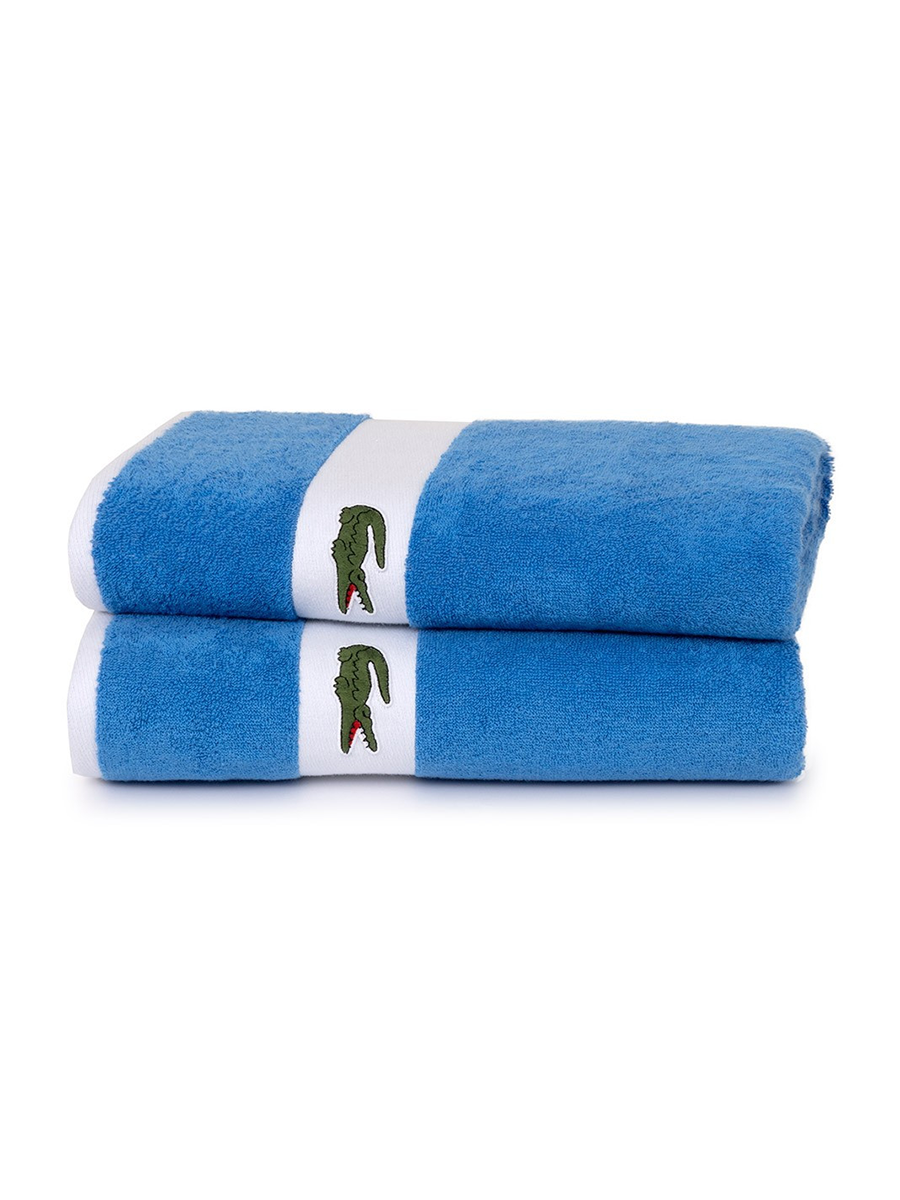 Набор из 2 полотенец Lacoste Кэжуал (Casual) махровых, для спорта, 450 г/м2: 1 - банное 70х140, 1 - для рук и лица 55х100, Сделано во Франции, Нашивки лого, 100% хлопок, OEKOTEX 100, Голубой