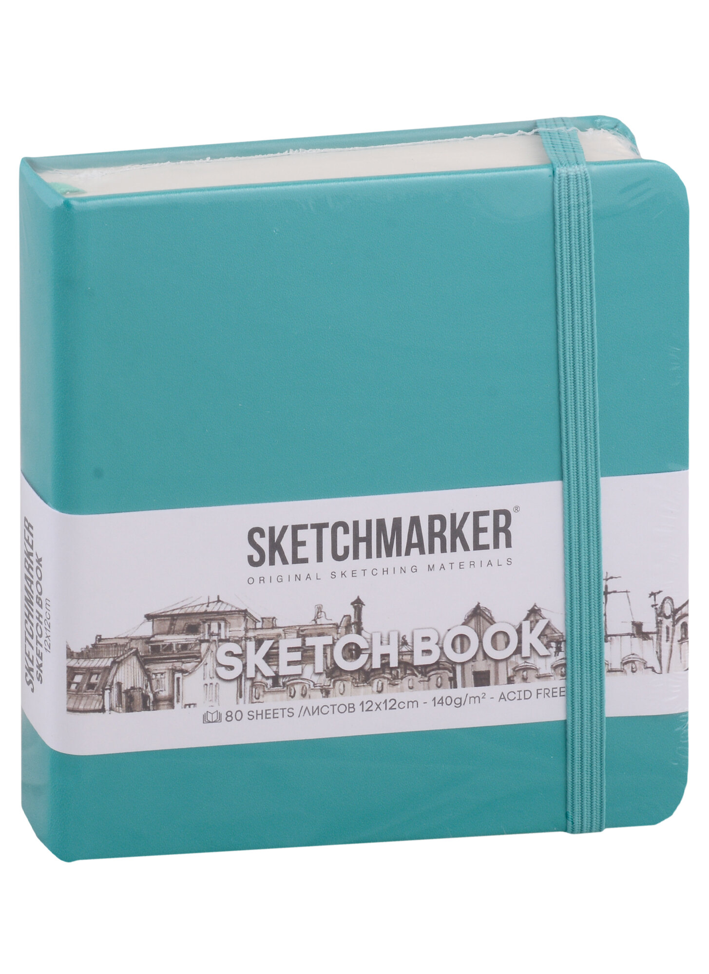 Скетчбук 12*12 80л "Sketchmarker" изумрудный, нелинованн. 140г/м2, слоновая кость, тв. обл.