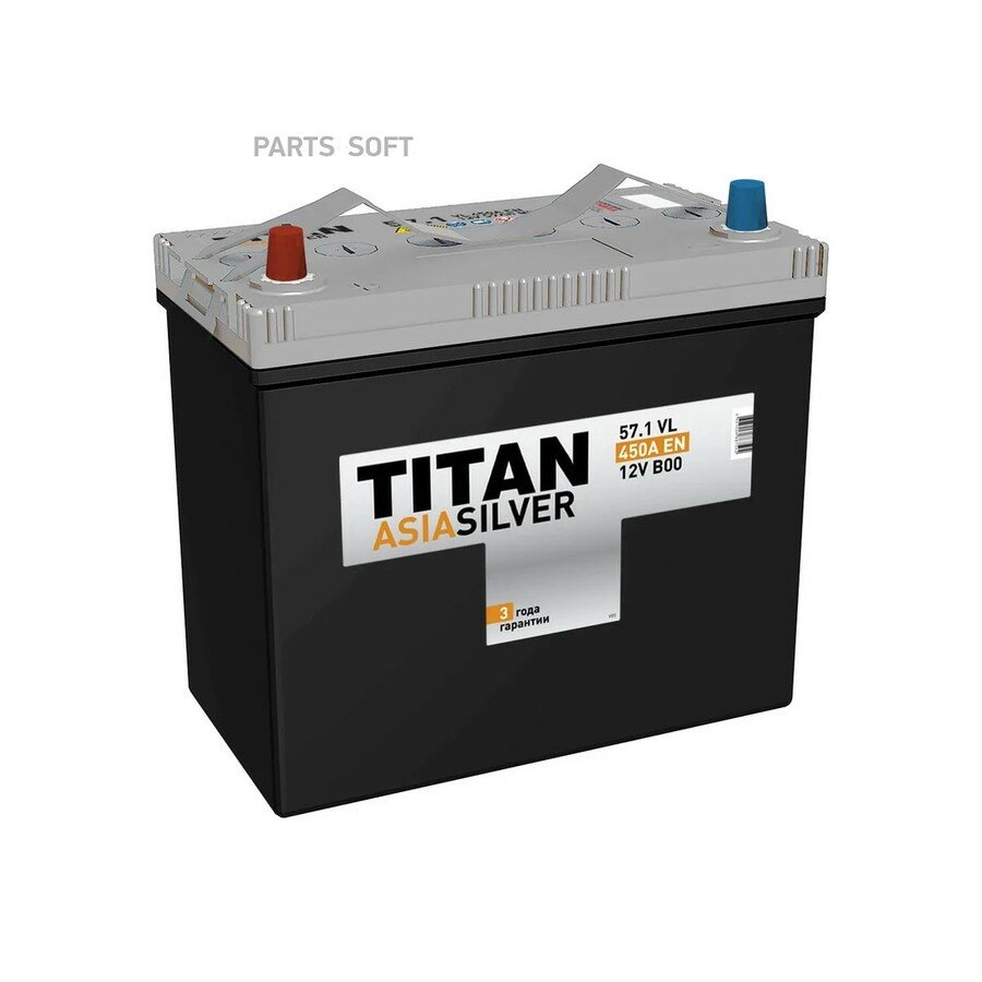 Аккумулятор TITAN ASIASILVER 12V 57Ah 450A (L+) B00 236х128х221 14.7кг от официального дистрибьютора, TITAN, артикул 4607008887594