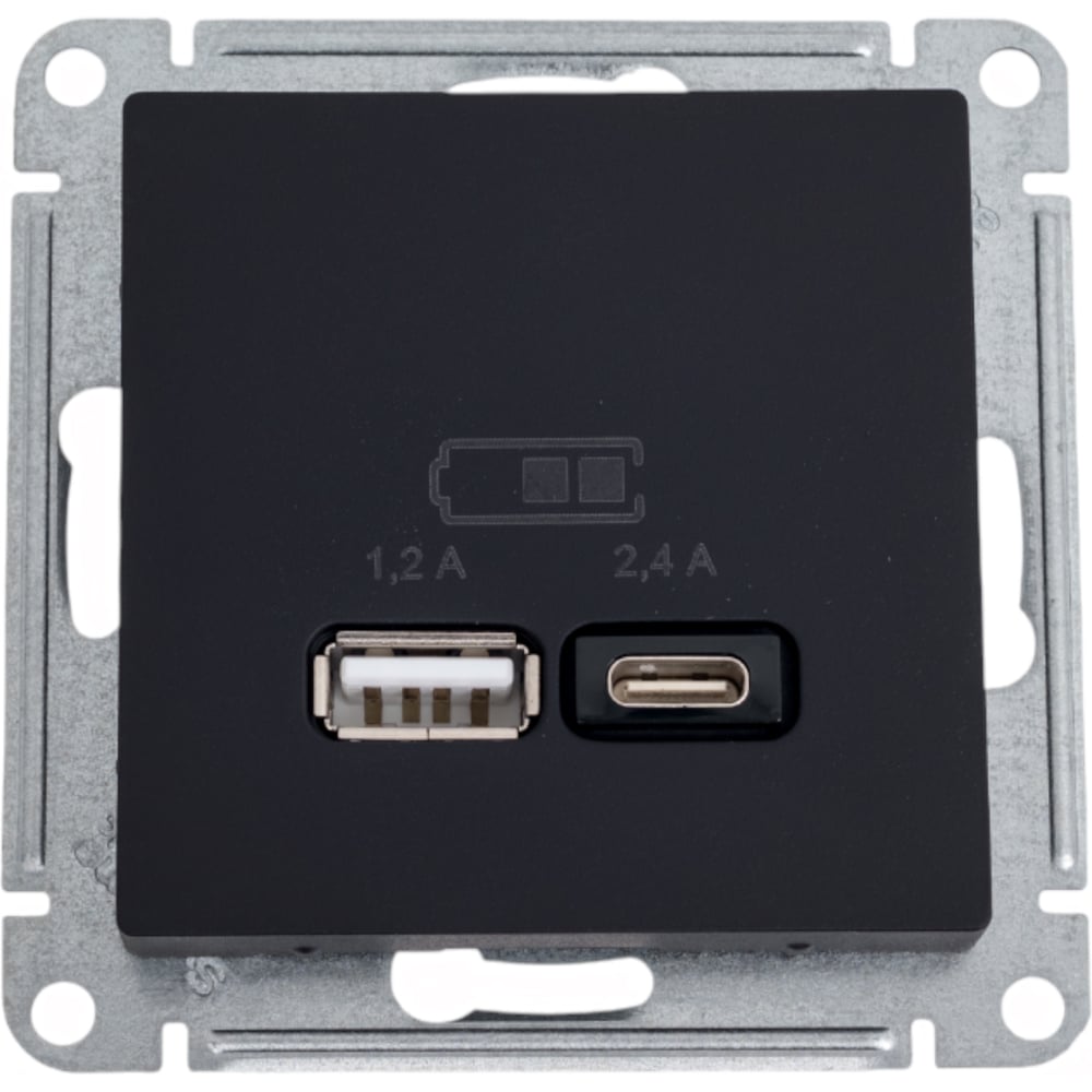 Розетка USB A+С Systeme Electric AtlasDesign Карбон 5В/2,4А, 2х5В/1,2 А ATN001039