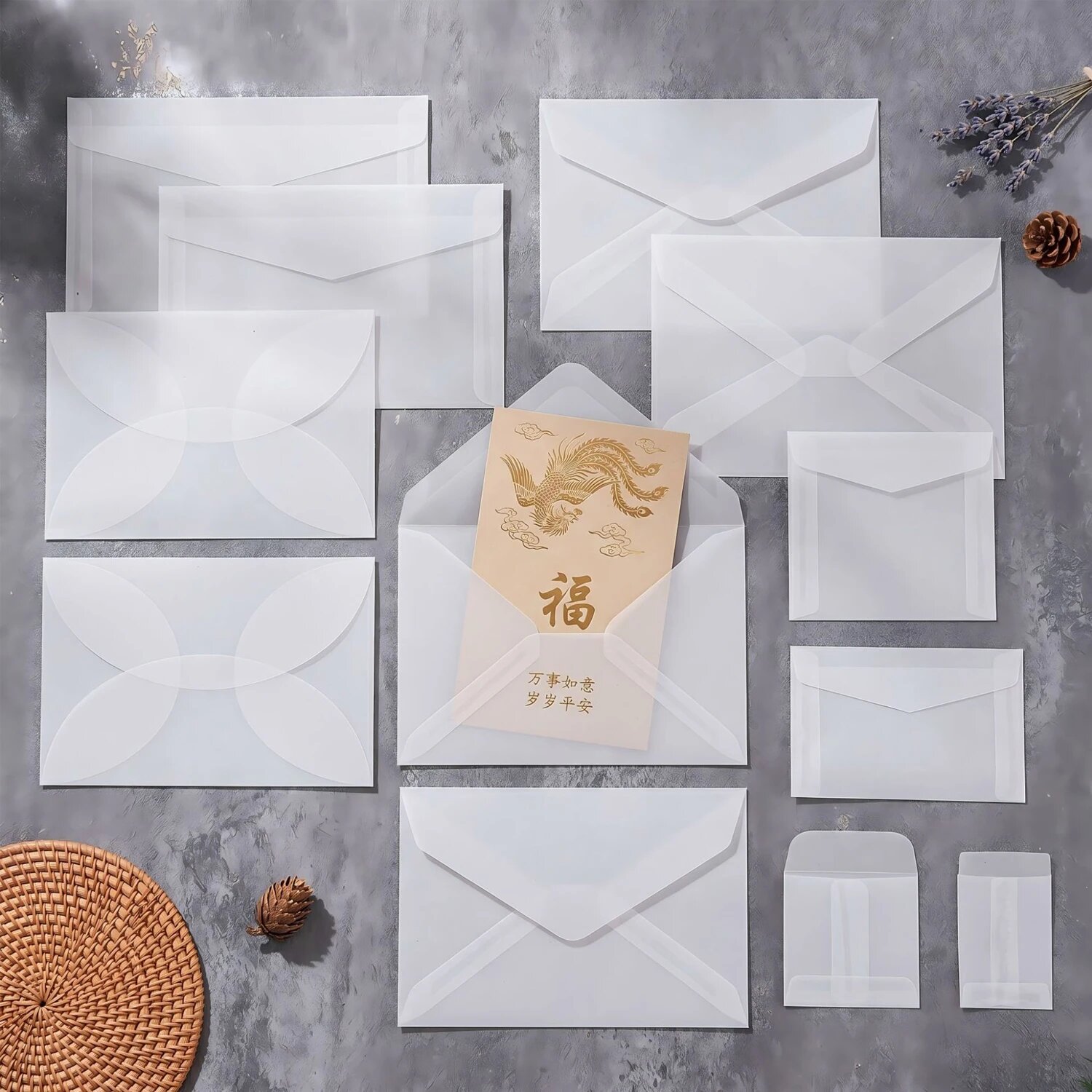 Полупрозрачные конверты из пергаментной бумагиTracing paper 20pcs D