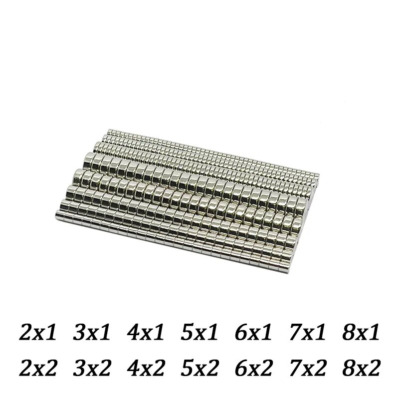 Неодимовый круглый магнит N35 2x1 2x2 3x2 4x2 5x2 6x2 7x1 7x2 мм