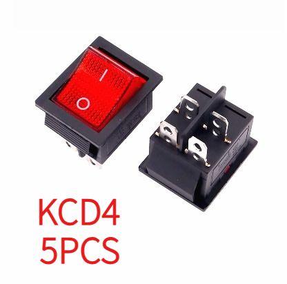 5шт KCD4 Rocker переключатель Красный светодиод 4Pin ON-OFF 31 * 25мм 16A / 250V AC 20A / 125V AC прозрачный