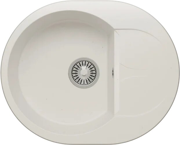Мойка кухонная Polygran Atol 678972 62x50, мойка для кухни, белая, с крылом, овальная, матовая
