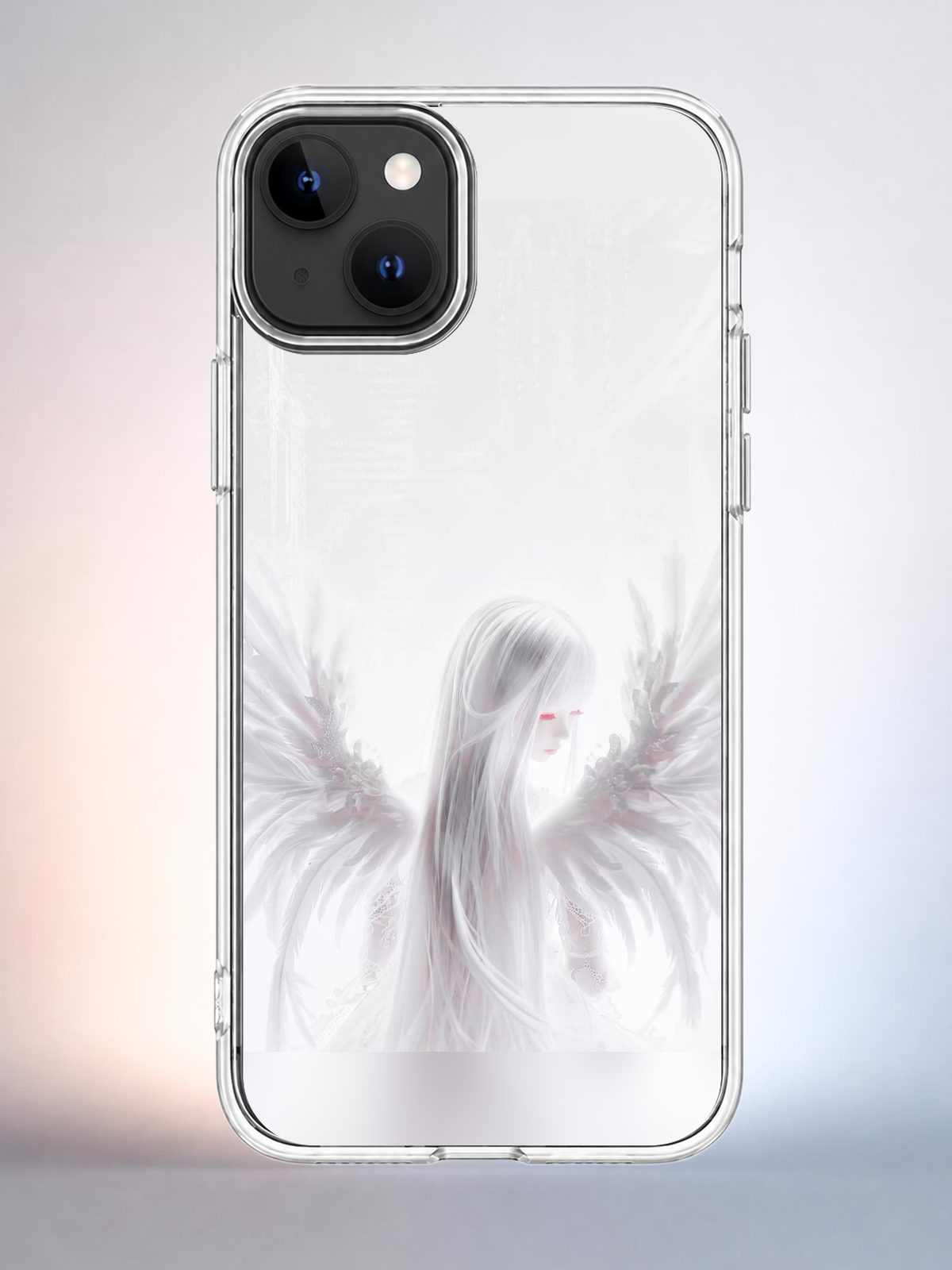Прозрачный чехол на iPhone 15 Ангел с крыльями