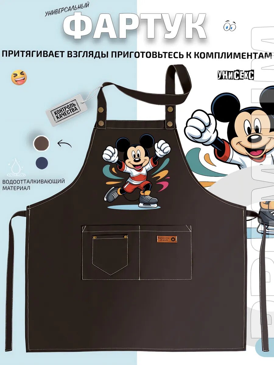 Фартук Микки Маус Mickey Mouse мультфильм классика кухонный с принтом универсальный