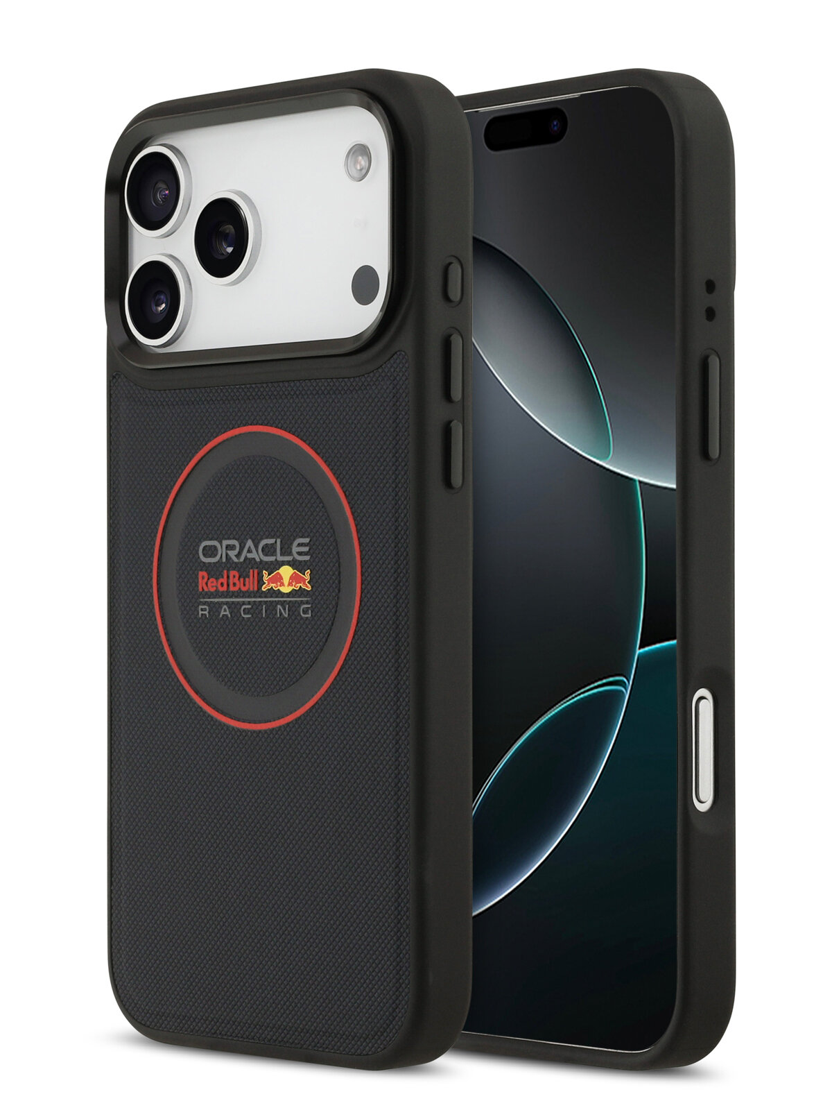 Чехол Red Bull на iPhone 17 Pro, с магнитами MagSafe, из экокожи PU Meshed, с металлической рамкой, синий/красный