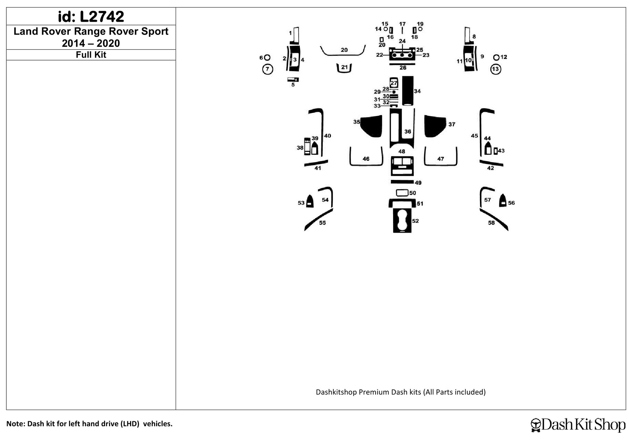 Декоративные накладки салона для Land Rover Range Rover Sport 2014-2020. Комплект L2742.