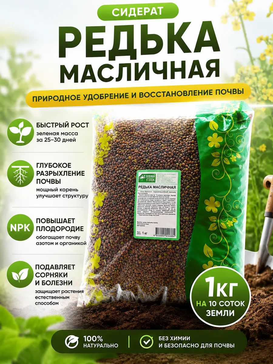 Редька масличная 1 кг сидерат для огорода и почвы