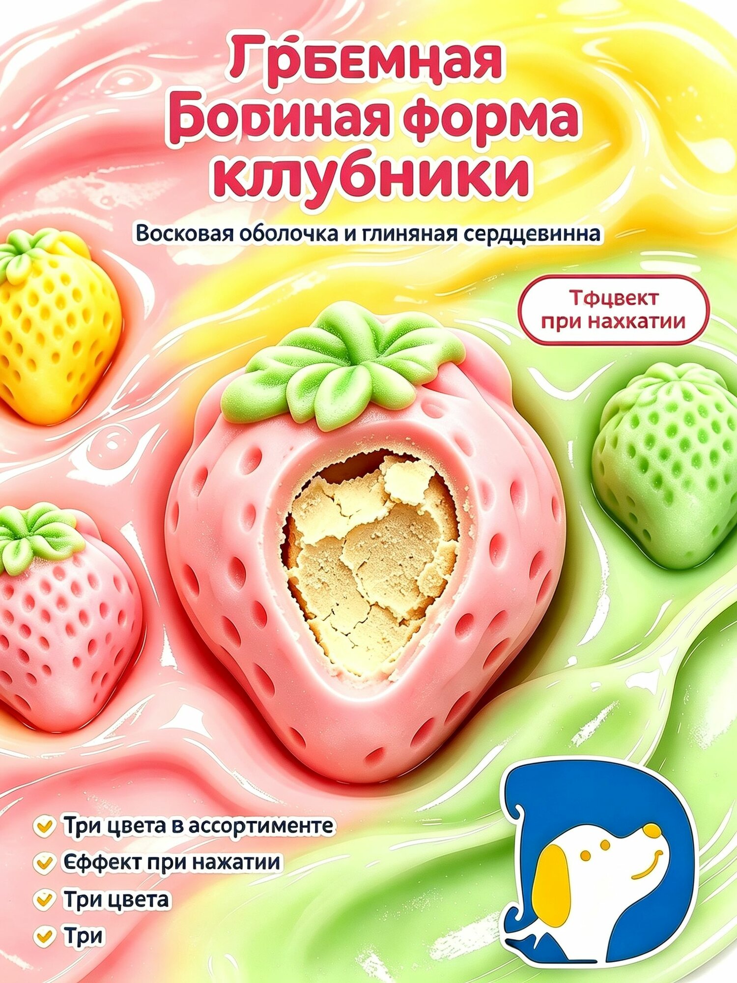 Хрустящая клубничная сквиш игрушка антистресс, восковая оболочка с глиняной сердцевиной