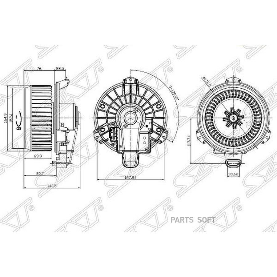 Мотор отопителя салона (Левый руль) Lexus RX 08-15 / Toyota Camry 06-21 от официального дистрибьютора, SAT, артикул ST8710348080