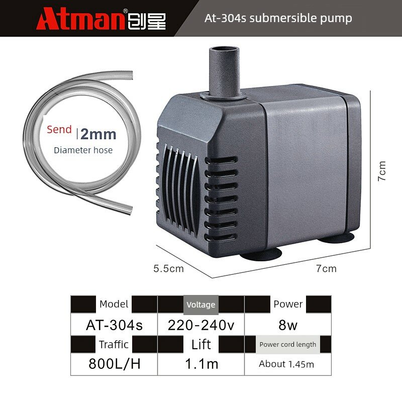 ATMAN AT304S Подводный насос для аквариума с шлангом 0,5 м 12/16 мм для циркуляции воды тихая работа