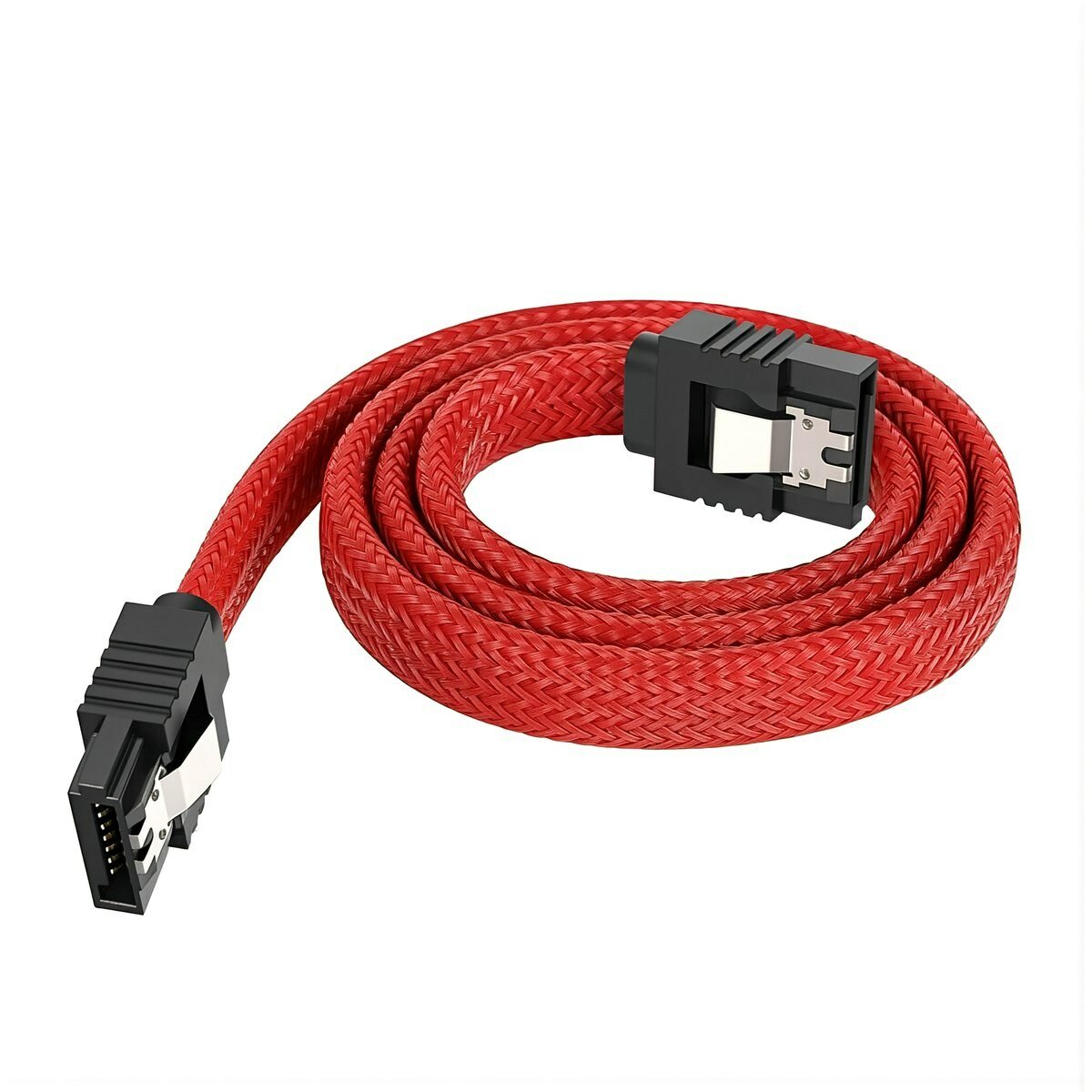 Короткий плетеный кабель SATA 3.0 длина 0.5 метра черный с экраном для аккуратной прокладки проводов внутри корпуса системного блока ПК