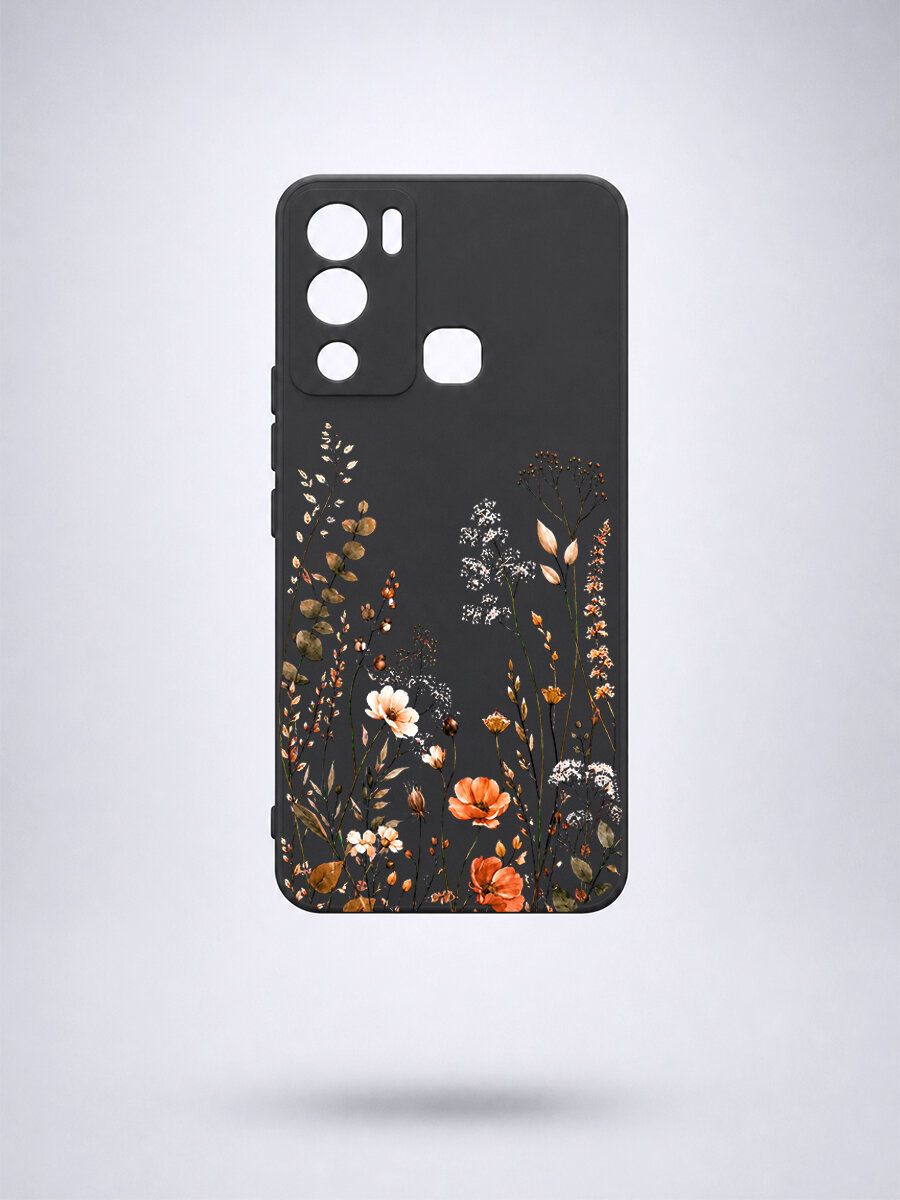 Чехол для Infinix HOT 12i, силикон, Цветы, soft touch, матовый, мягкий, тонкий