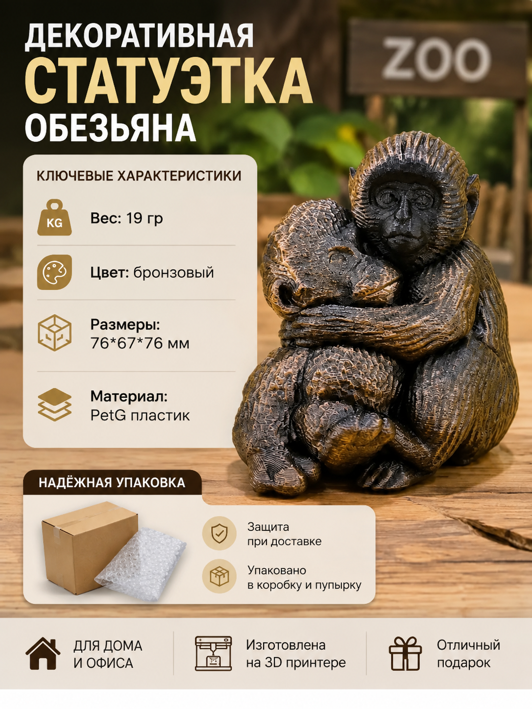 Декоративная статуэтка М3Д «Обезьянка»