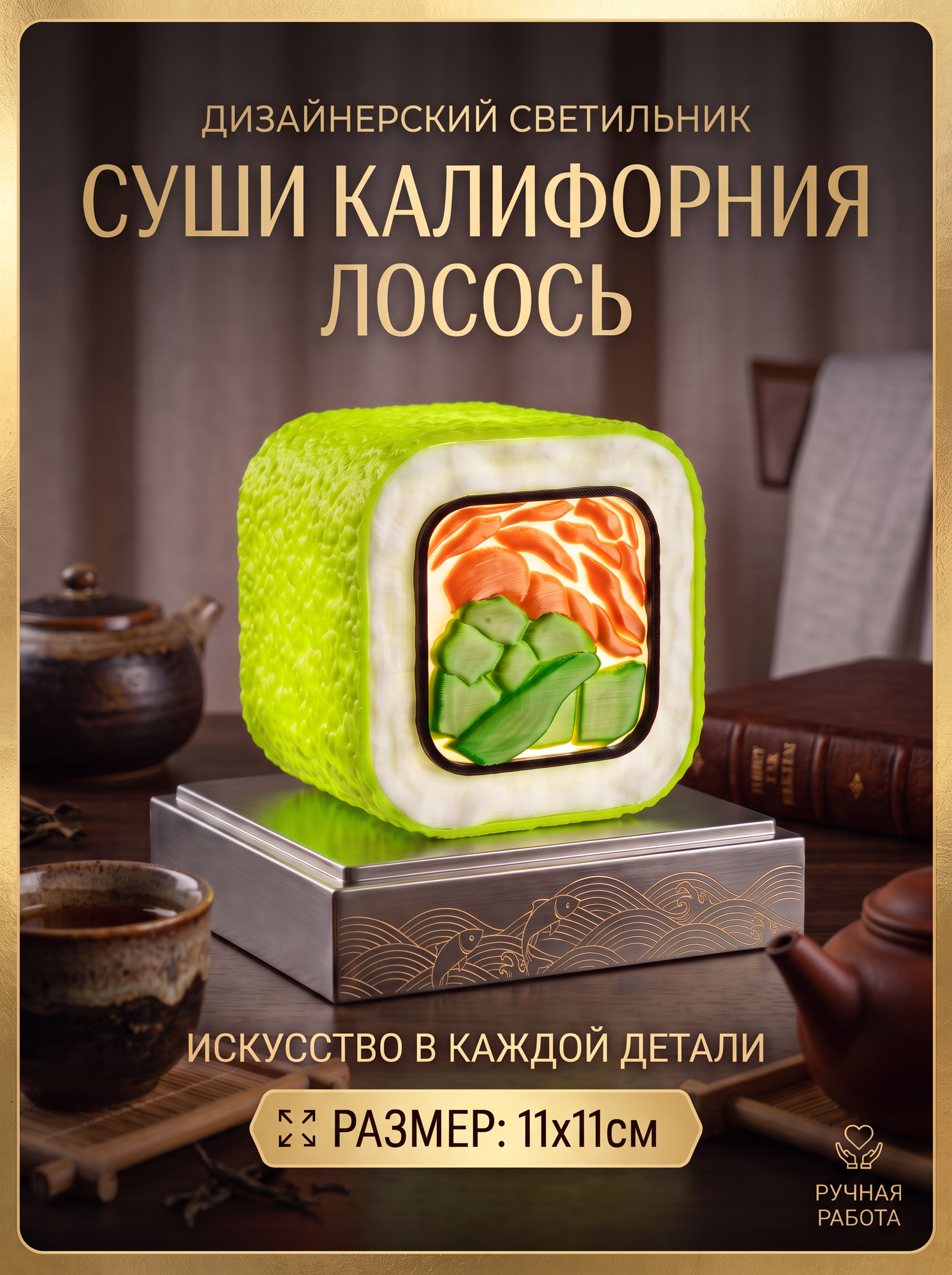 Светильник-ночник Суши Калифорния Лосось Салатовый