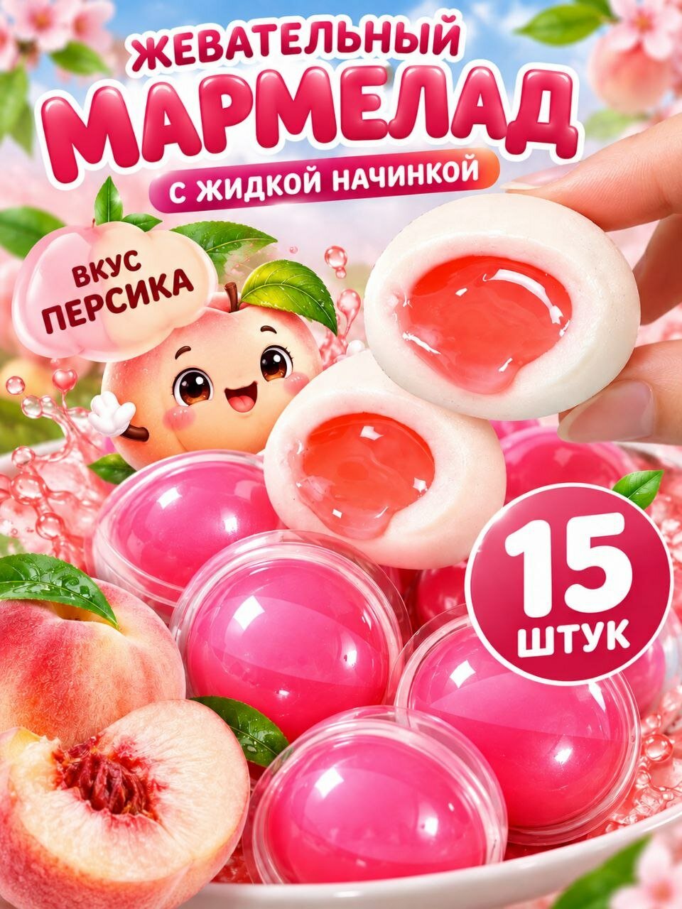 Мармелад Персик с фруктовым джемом 18 г * 15 шт