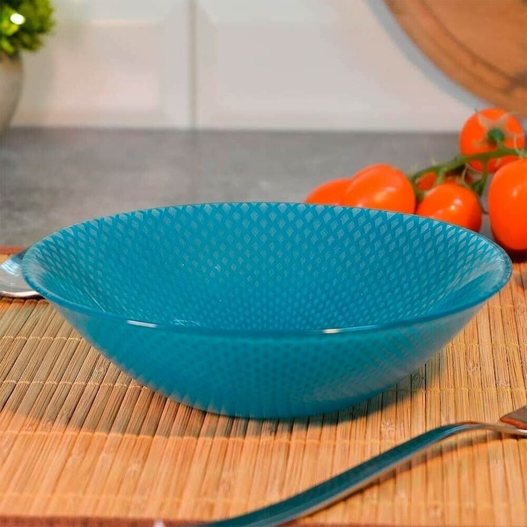Салатник стеклянный «Selesti Turquoise» 16,5см, голубой, рельефный узор