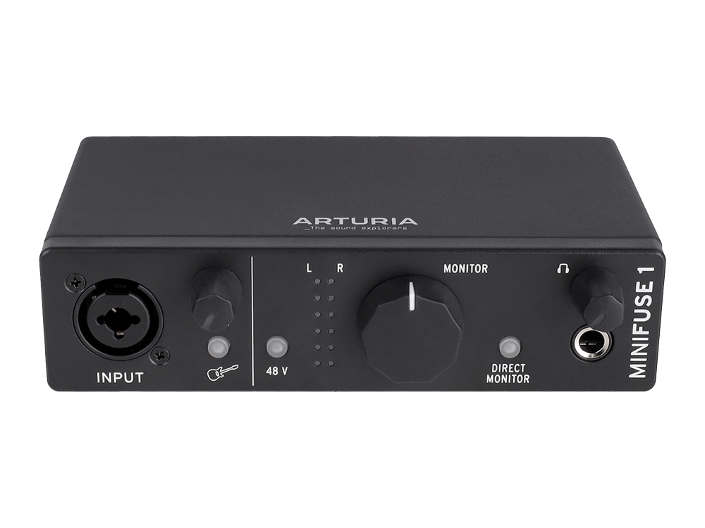 Аудиоинтерфейс USB [800101] Arturia [MiniFuse 1 Black] 24бит/192кГц, комбинированный разъем XLR и 6.3 мм для записи инструментов и вокала с фантомным питанием 48 В, выходы на монитор (L/R Jack), выход для наушников