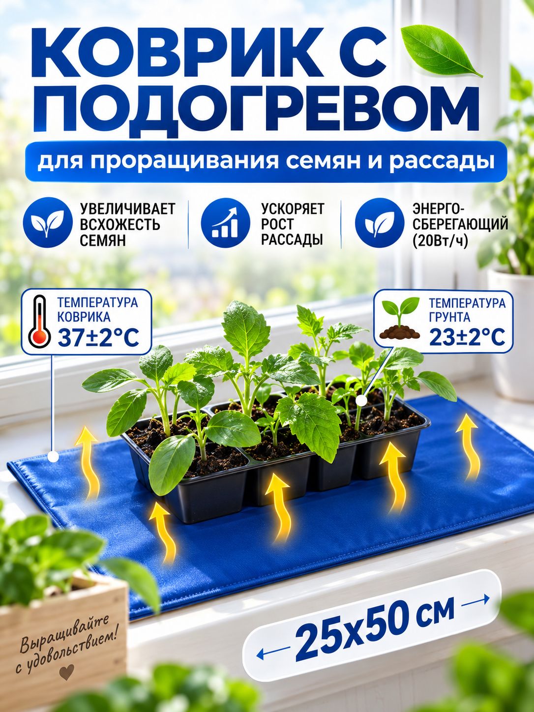 Коврик с подогревом электроподогреватель для рассады 25х50