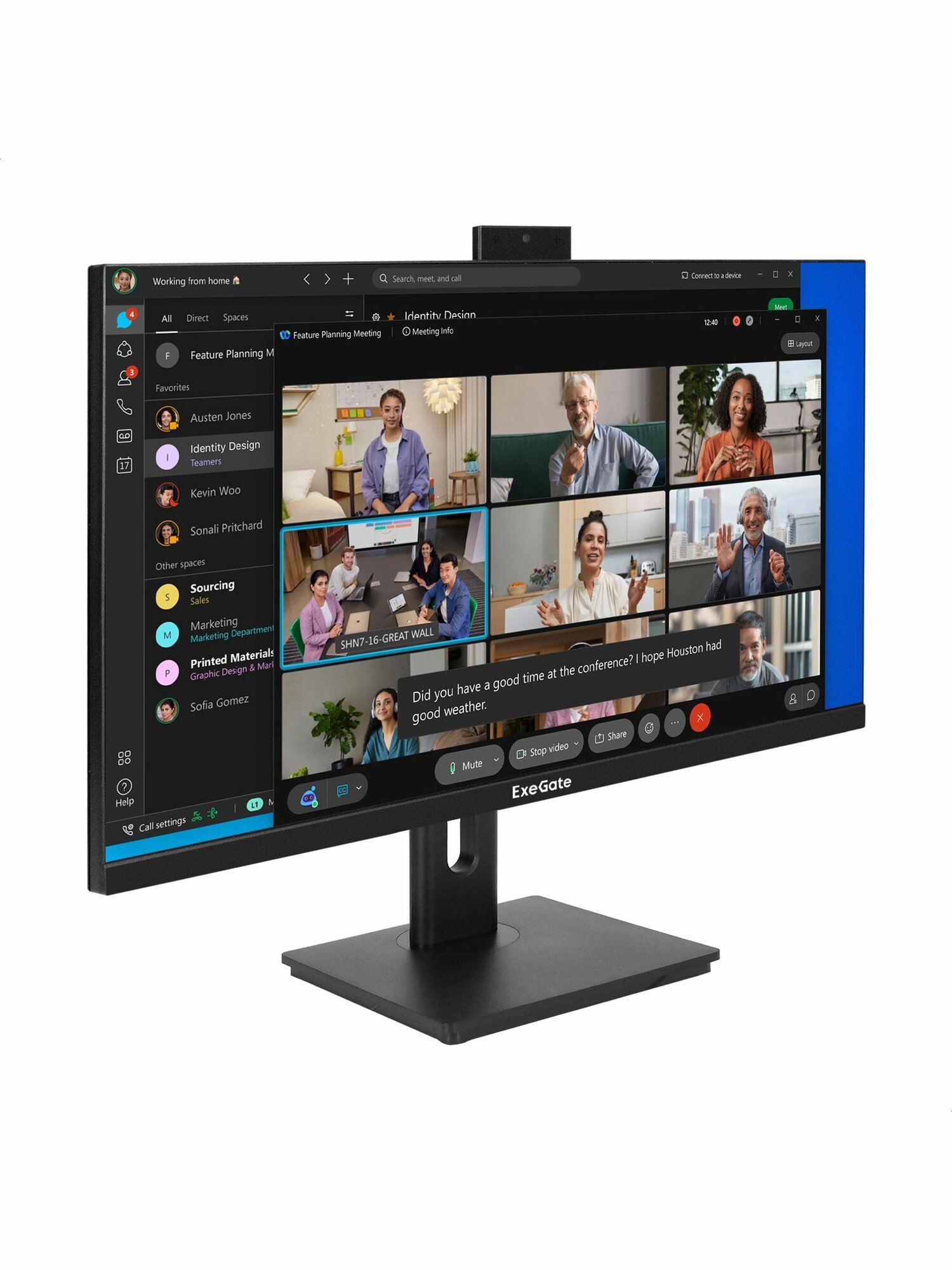 ExeGate 27" Монитор ExeGate EX298883RUS Монитор 27" SuperView EA2707CA IPS 2560x1440, 75 Гц, 5 мс, 16:9, 250 кд/м, HDMI 2.0, DP, 3.5 Jack, USB Hub, динамики (2x2 Вт), веб-камера (2 Мп), FreeSync, черный (EX298883RUS), IPS, 2560x1440 2K, 75 Гц, черный