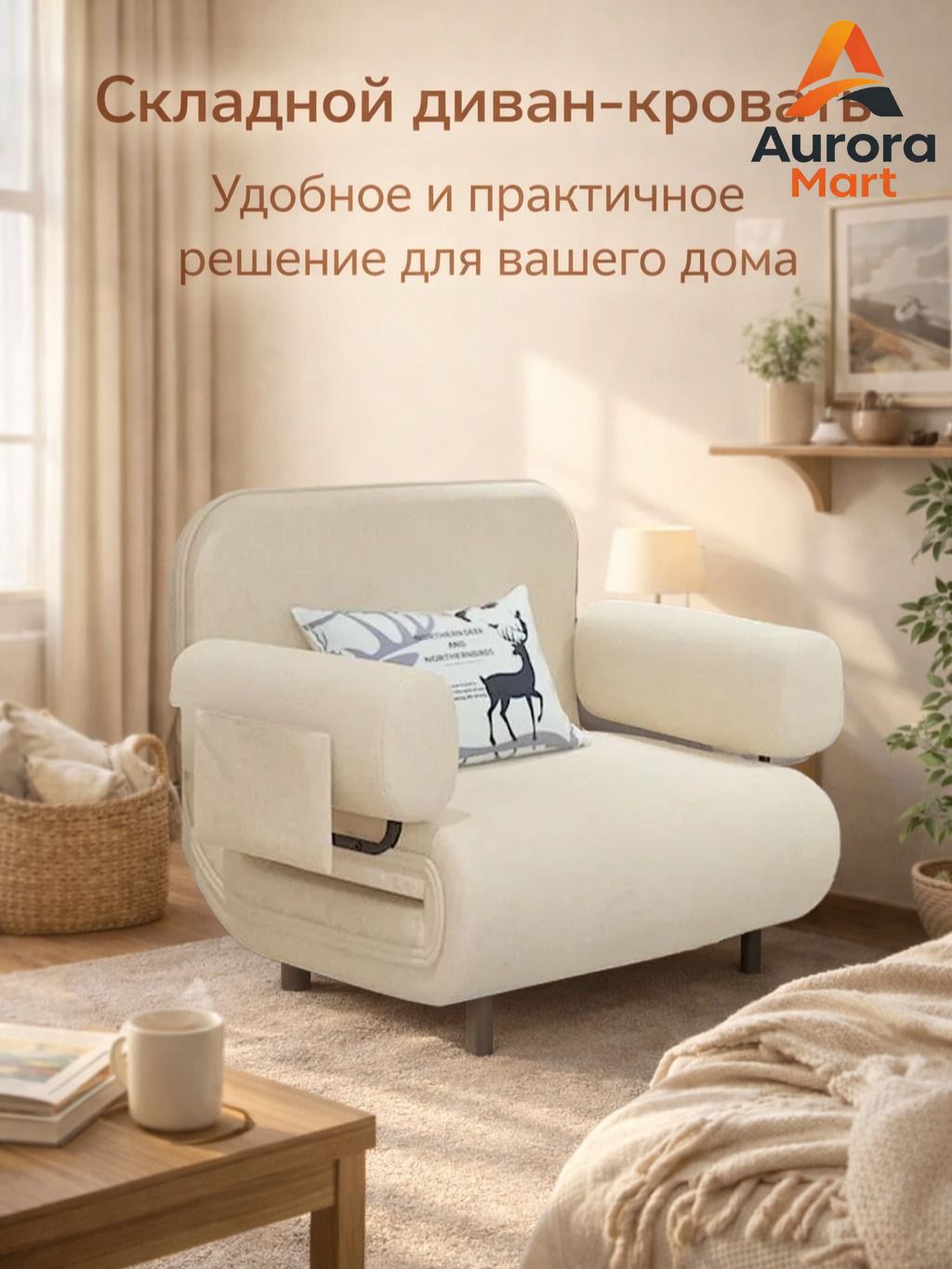 Кресло-кровать, 65х60х78 см, светло-бежевый