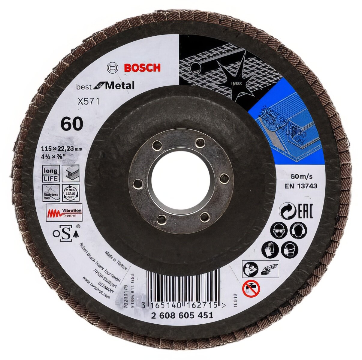 Круг лепестковый Best for Metal для УШМ (115 мм; К60) Bosch 2608605451