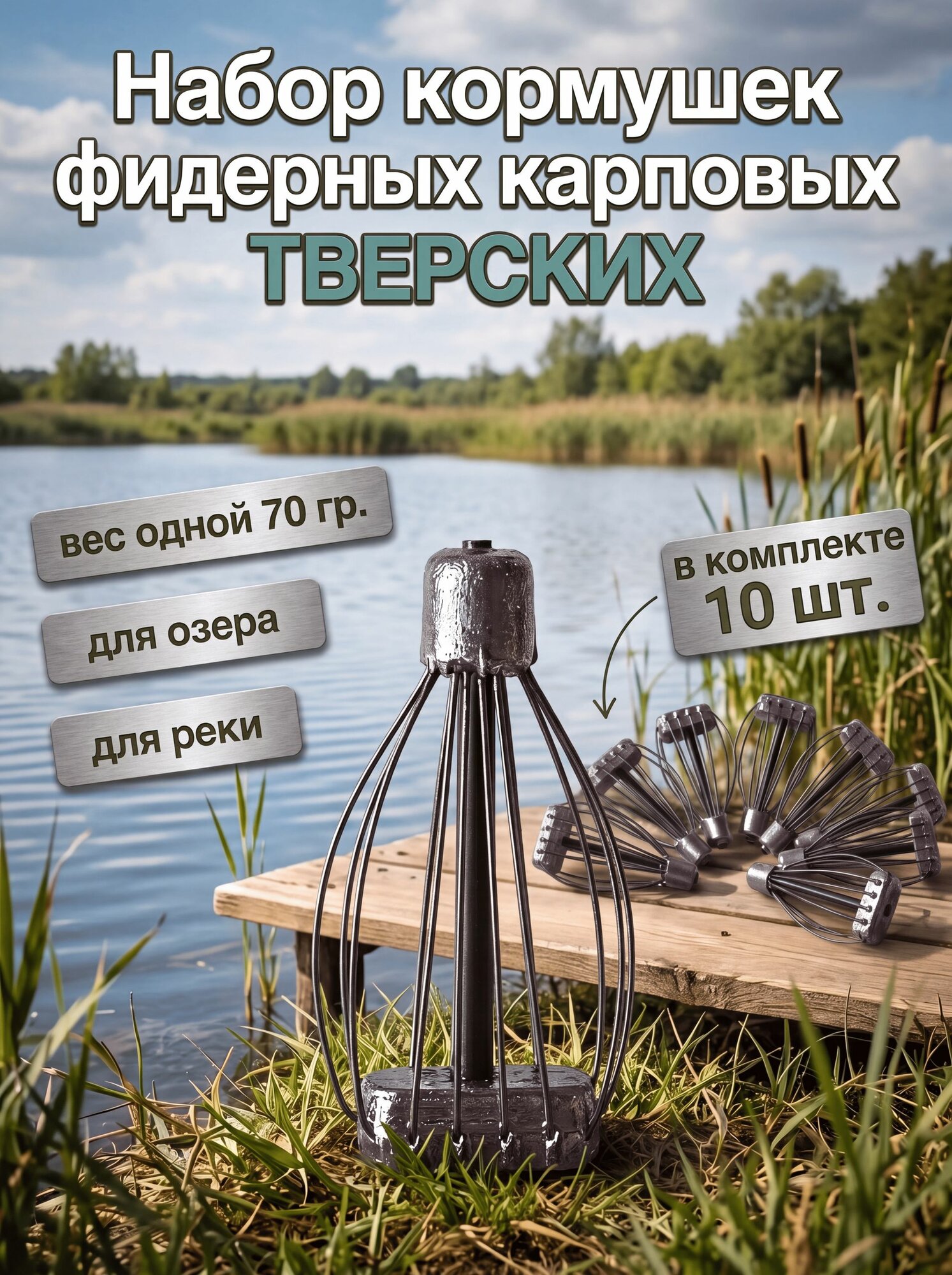 10 шт. Набор кормушек фидерных карповых тверских по 70 гр. для озера и реки с умеренным или сильным течением