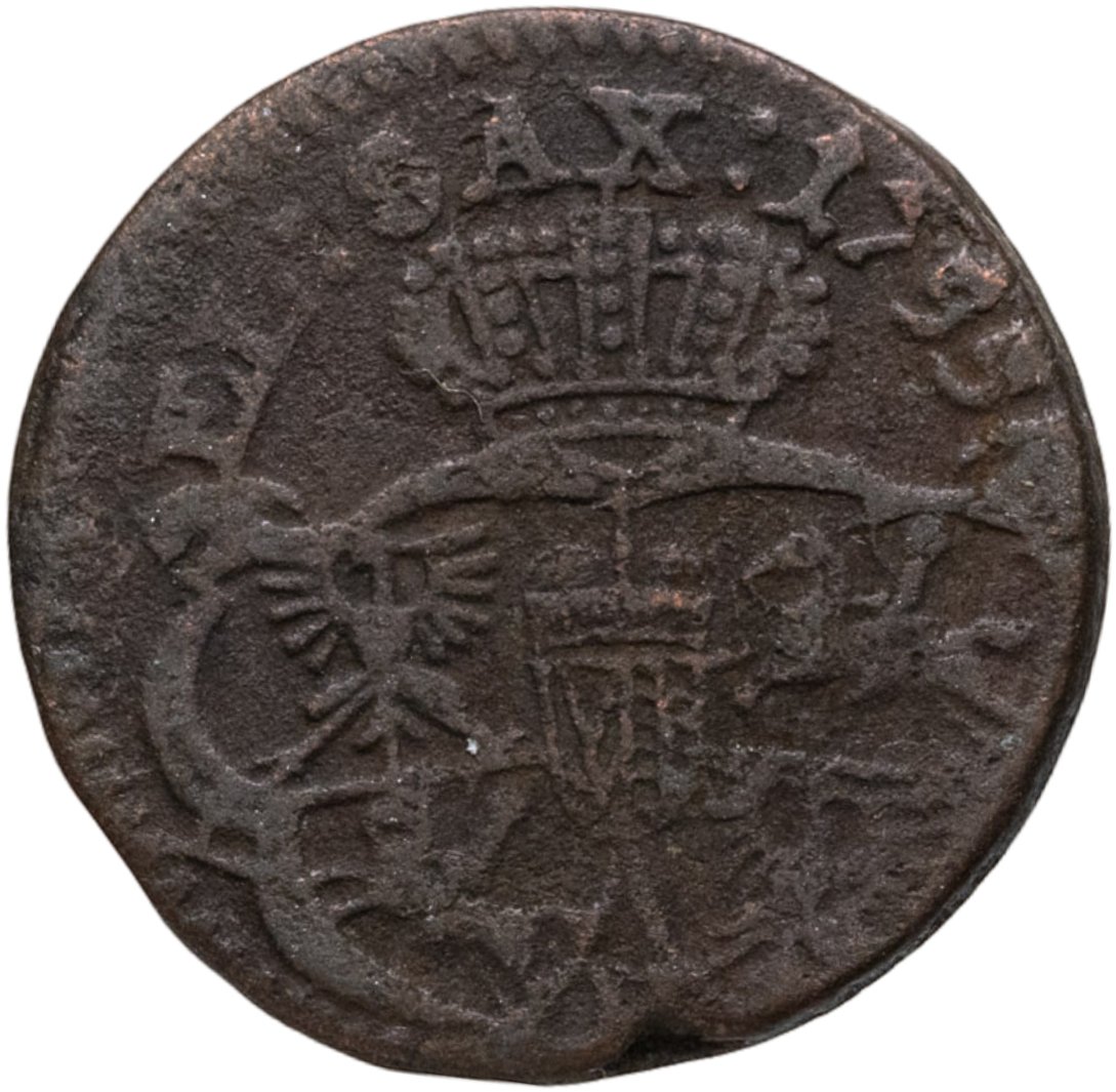 Речь Посполитая, король Август III Саксонец, грош 3 шиллинга 1755 г , Медь, в сохранности F-VF