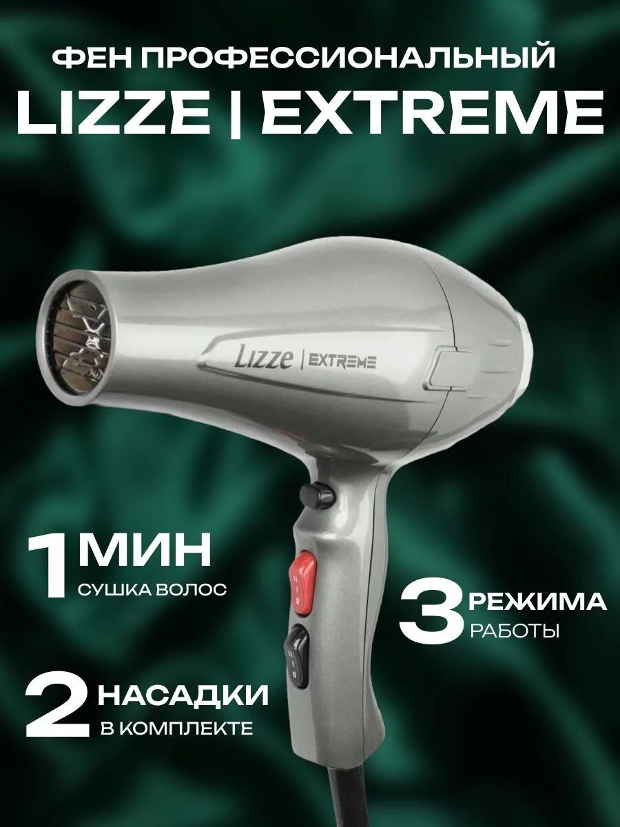 DIAMOND NANO NEEDLE Фен для волос Lizze 2400 Вт, серый