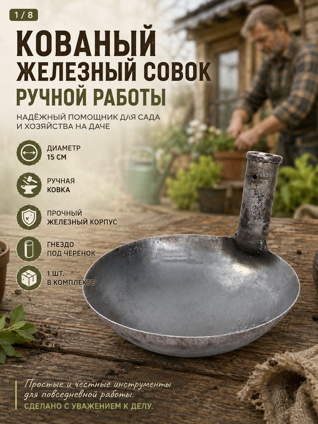 Совок садовый 13.5 см ширина 13.5 см чугун серебристый
