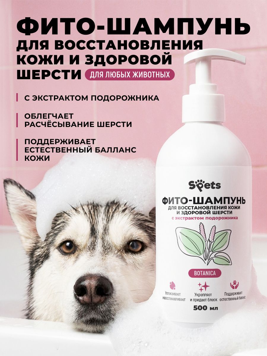 Шампунь для собак и кошек гипоаллергенный, восстанавливающий, от запаха с экстрактом подорожника 500 мл, Spets