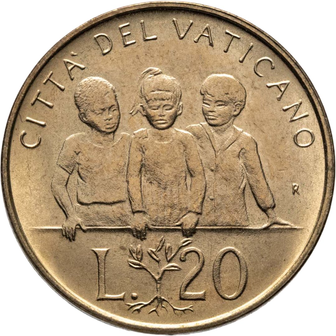 Ватикан 20 лир lire 1992, Бронза, в сохранности UNC