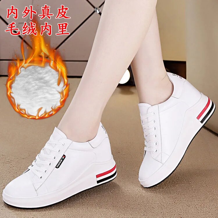 Белые кроссовки на танкетке 7 см, C67white plush