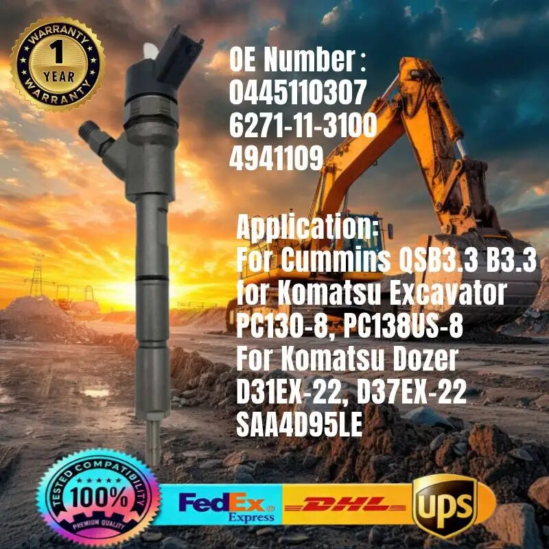 Камминз, Комацу 0445110307 4941109 6271-11-3100 Топливная форсунка Common Rail, совместим с QSB3.3 B3.3 Экскаватор